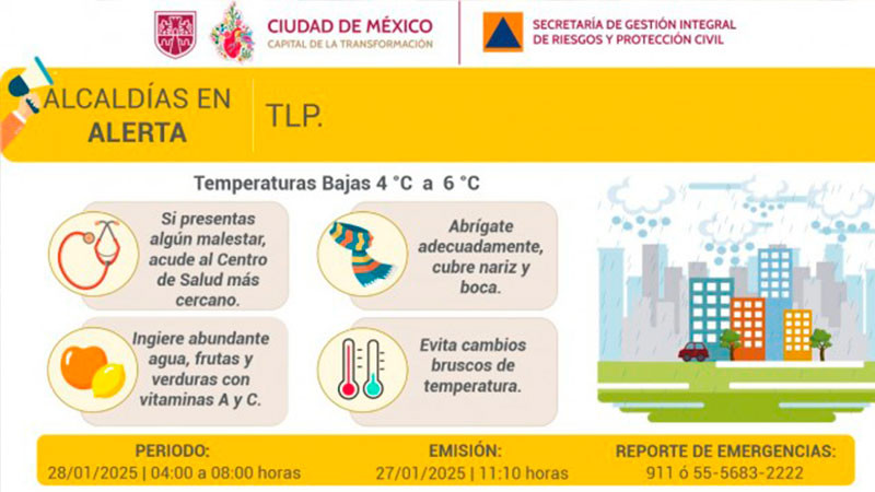 Activan alerta amarilla en Ciudad de México por bajas temperaturas 