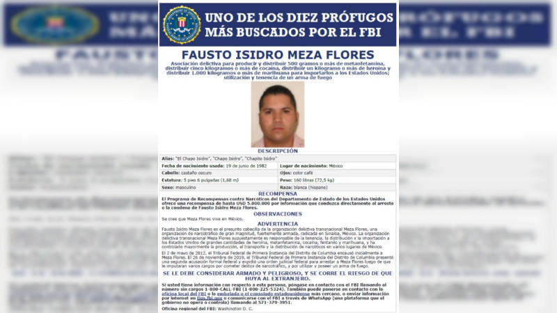 El Chapo Isidro, líder del Cártel de Guasave, Sinaloa, entra a la lista de los 10 más buscados por el FBI; ofrecen 5 millones de dólares 