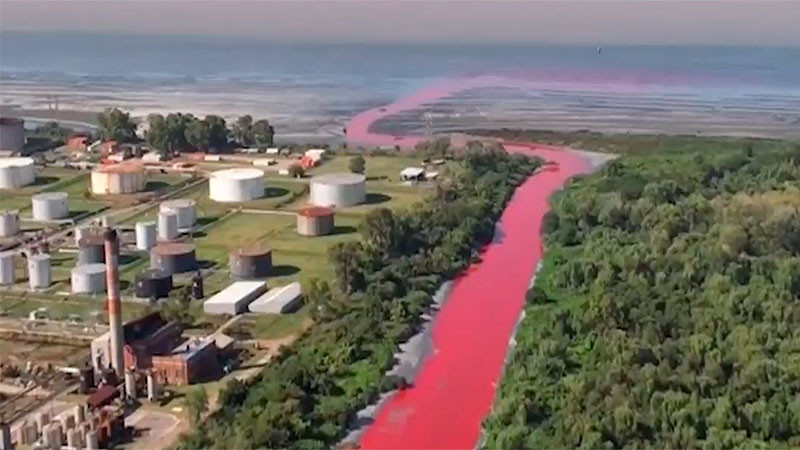 Se tiñe de rojo río Sarandí en Argentina  