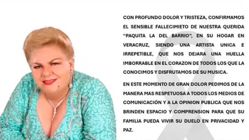 Fallece Paquita la del Barrio, a los 77 años de edad 