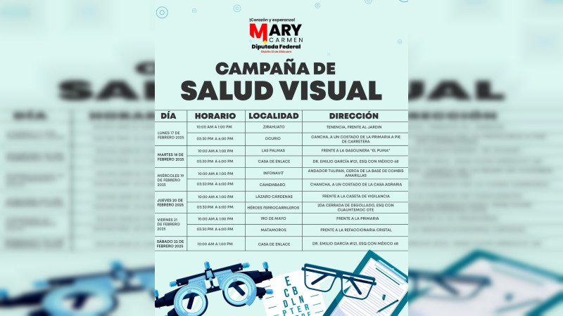 Con Corazón y Esperanza Mary Carmen Bernal arranca campaña de salud visual   